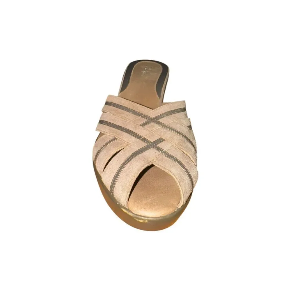 Cole Haan tan/ taupe Peep Toe Platform Sandal Women's Sz 10 Great Condition